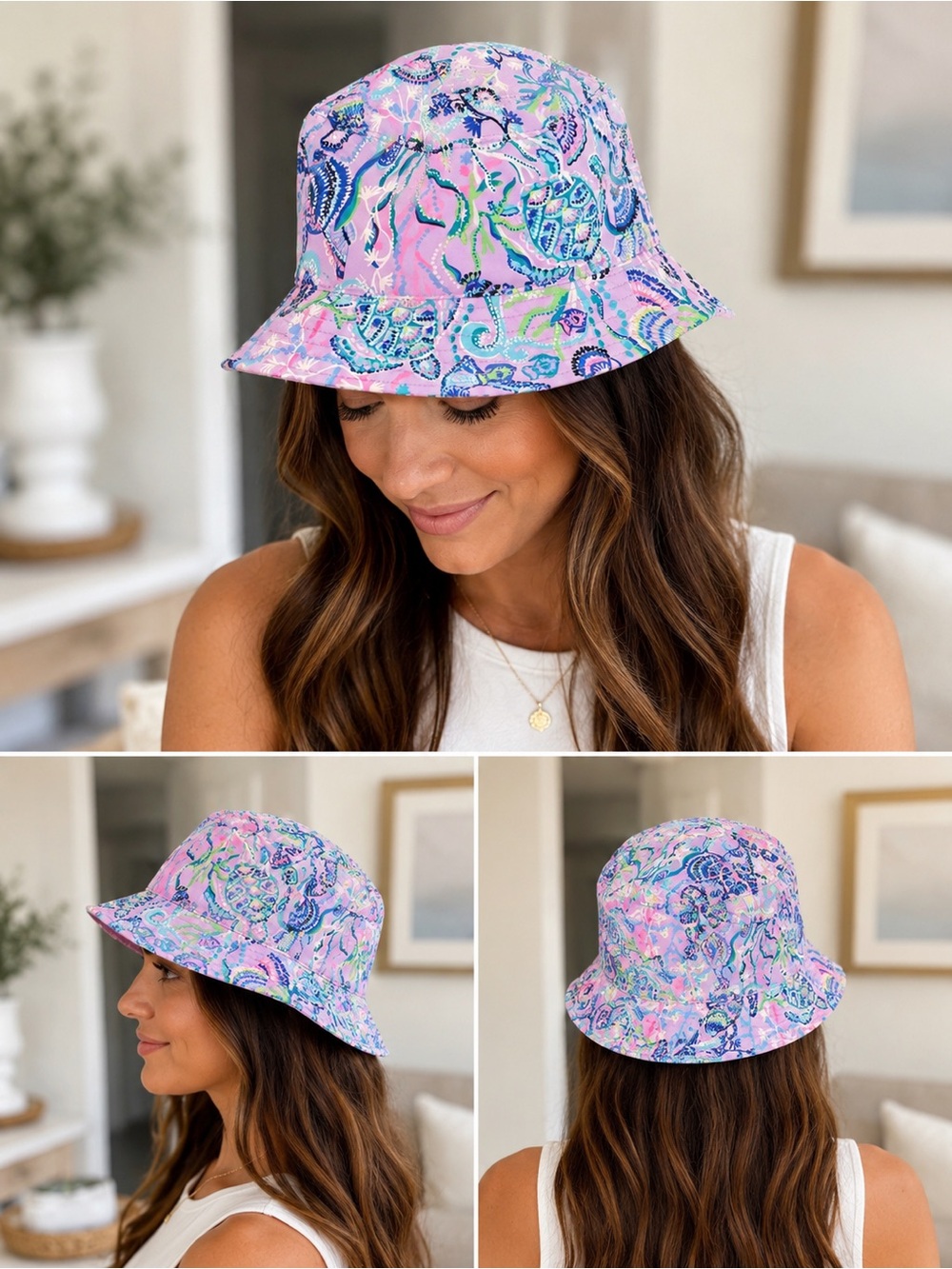 Lilly Pulitzer Lilac Freesia Mermaid For You Bucket Hat New Pink Green Beach